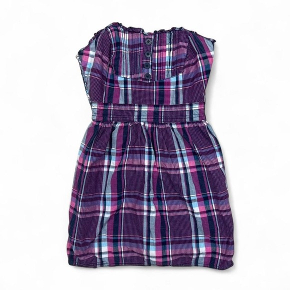 Y2K Wet Seal Purple‎ Plaid Babydoll Strapless Tube Top Cotton Tank M Kidcore - Picture 1 of 4